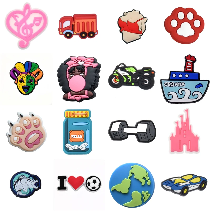 

Single Sales PVC Shoes Charms Accessories Boys Girls Party Gifts Garden Clog Buckle Pins Decorations Fit Croc Sandals Wristband