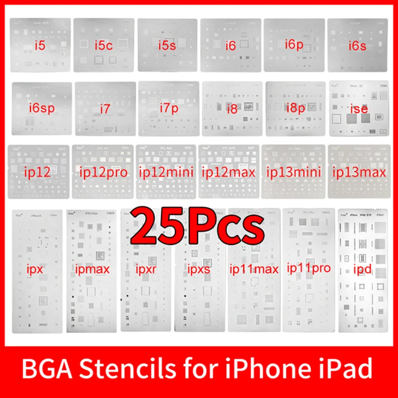 Kaisi High Quality Full Set IC Chip BGA Reballing Stencil Dedicate Kits For IPhone 12 Pro XS MAX XR 8p 7 6s 6 SE 5S 5C 5 13 IPad