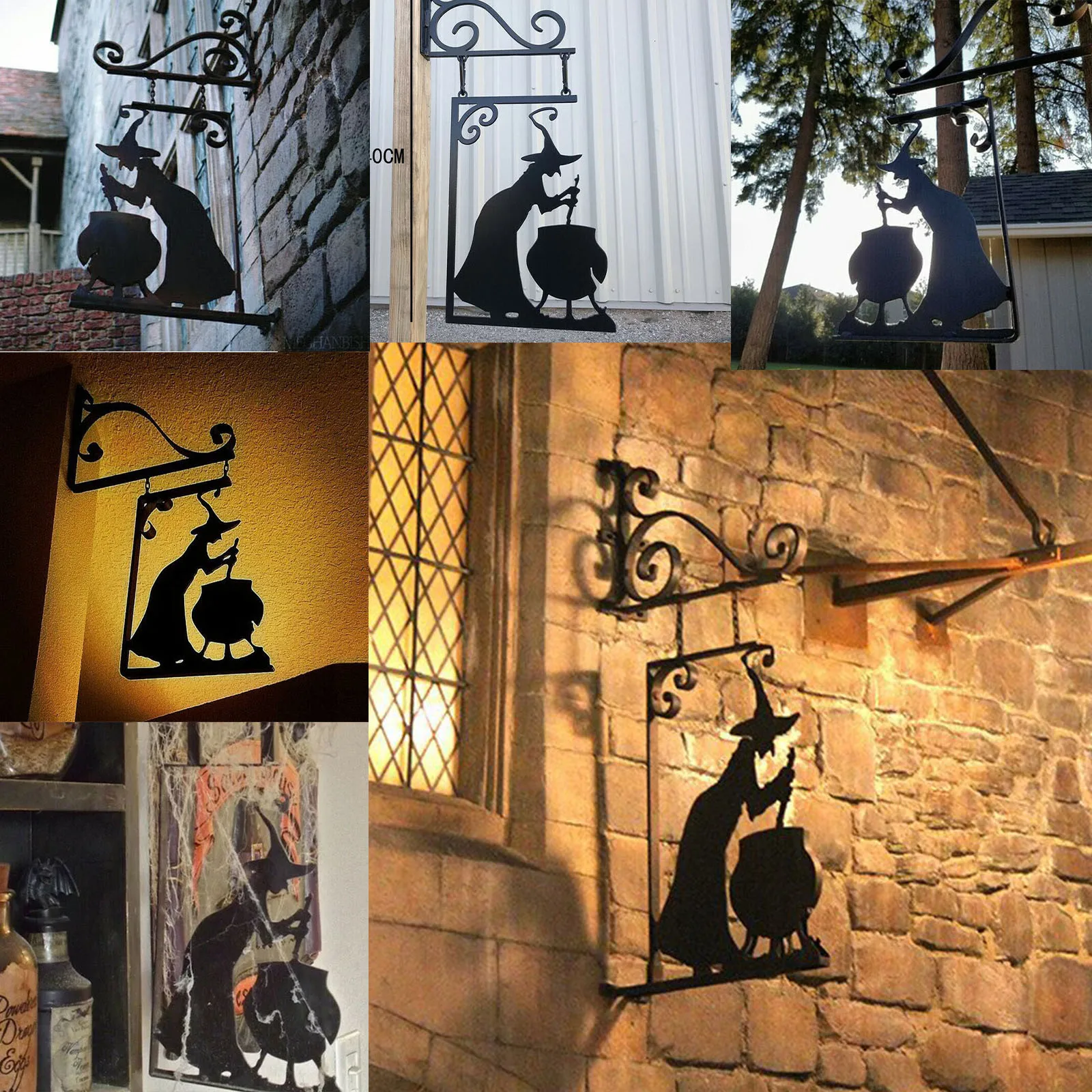 

Witch Boiler Wall Hanging Silhouette Metal Pendant Leaky Cauldron Metal Sign Art Sculpture Statue Figurines Home Decoration