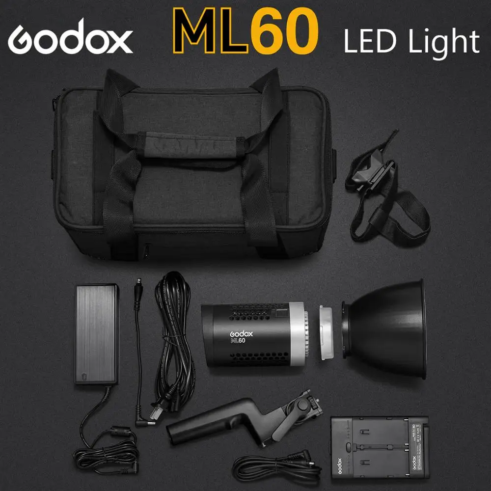 

Godox ML60 Portable Studio LED Light Portrait Photography Fill Light 60W 5600K CRI96 TLCI97 16 Groups 32 Channels LCD Screen