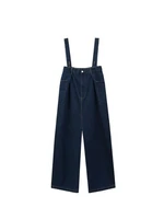 houzhou harajuku oversize denim overalls women korean style pockets wide leg jeans vintage streetwear straight trousers female