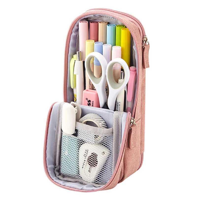 

Pen Bag Pencil Case Two Layer Foldable Stand Fabric Phone Holder Storage Pouch for Stationery Office School