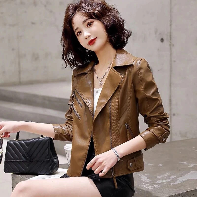 

2022 винтажные Куртки из искусственной кожи, Женская коричневая мотоциклетная куртка, женская зимняя уличная одежда Harajuku, осеннее пальто, верхняя одежда