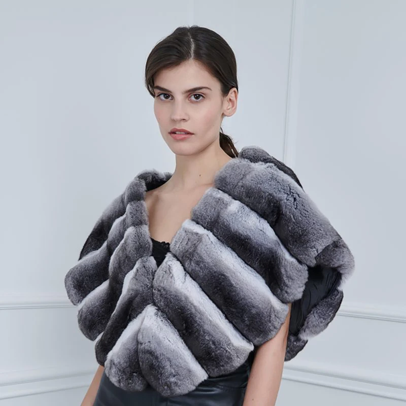 V-neck Shawl Style Sleeveless Coat Women Luxury Fashion Natural Rex Rabbit Fur Tops 2022 New Cozy Real Fur Coat Female