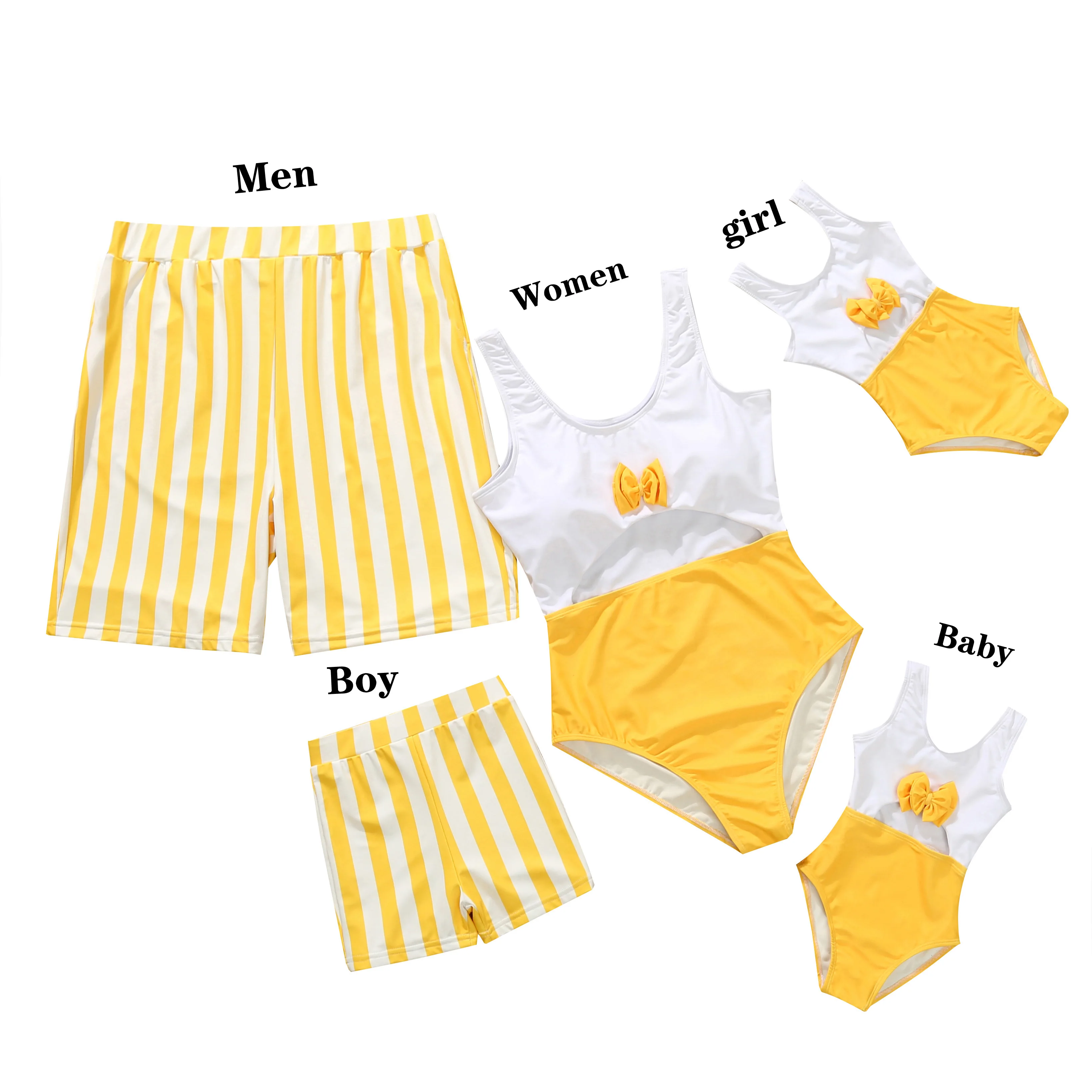 

Summer Family Matching Swimsuits Yellow Stripe Bow Matching Swimsuits Family Look Children's Clothing Swimwear Women's Swimsuit