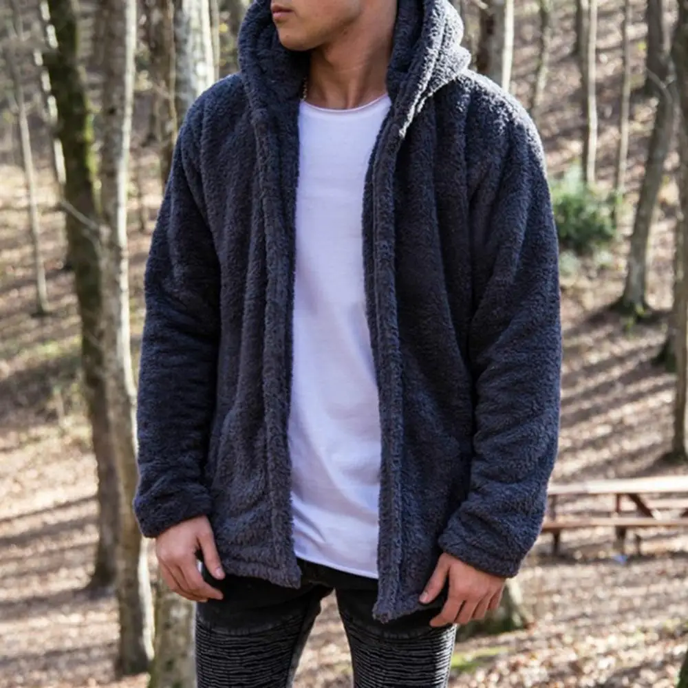 

Casual Men Winter Long Sleeve Pockets Fleece Warm Hooded Loose Plus Size Coat Men Clothes Fashionable Men's Winter Jacket