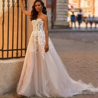 fashion sweetheart wedding dress lace appliques sleeveless beach backless bride gown lace up tulle sweep train vestido de noiva
