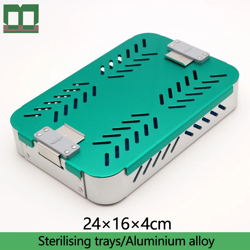 Medical disinfecting box green monolayer slot hole aluminium alloy surgical operating instrument 24*16*4cm