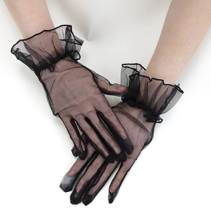 

1 пара модных сексуальных женских коротких перчаток ультратонкие кружевные Длинные свадебные платья невесты варежки черные винтажные прозрачные перчатки