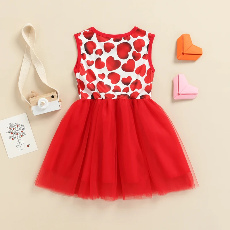 

Летнее платье для маленьких девочек, платье без рукавов с высокой талией в виде сердца на День святого Валентина, уютное платье принцессы с ...