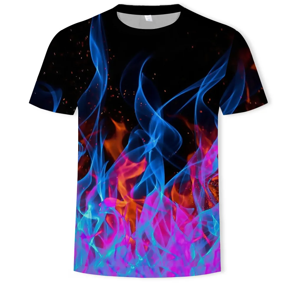 

Летняя модная футболка с рисунком пламени для детей 3 - 12 лет, Повседневная футболка с круглым вырезом для мальчиков, Винтажная футболка с цифровым 3D-принтом и коротким рукавом