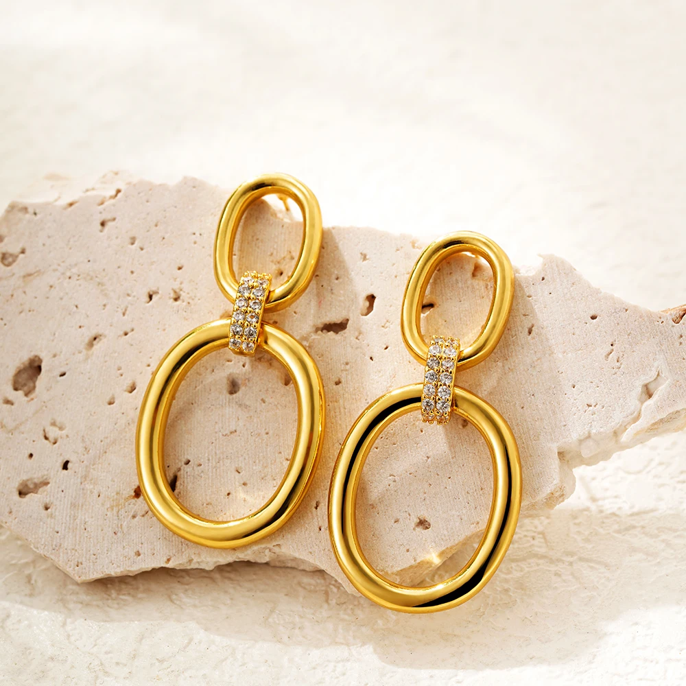 Винтажные соединяющие круглые серьги-подвески золотого цвета для женщин фианиты
