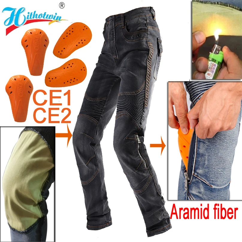 Мотоциклетные джинсы Hithotwin Kevlar Защитные брюки для отдыха и Мотокросс Унисекс