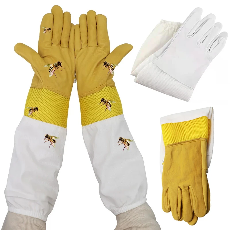 

Перчатки пчеловодческие с длинными рукавами, дышащие перчатки из полиэстера и овчины, профессиональная защита для пчеловодства, 1 пара