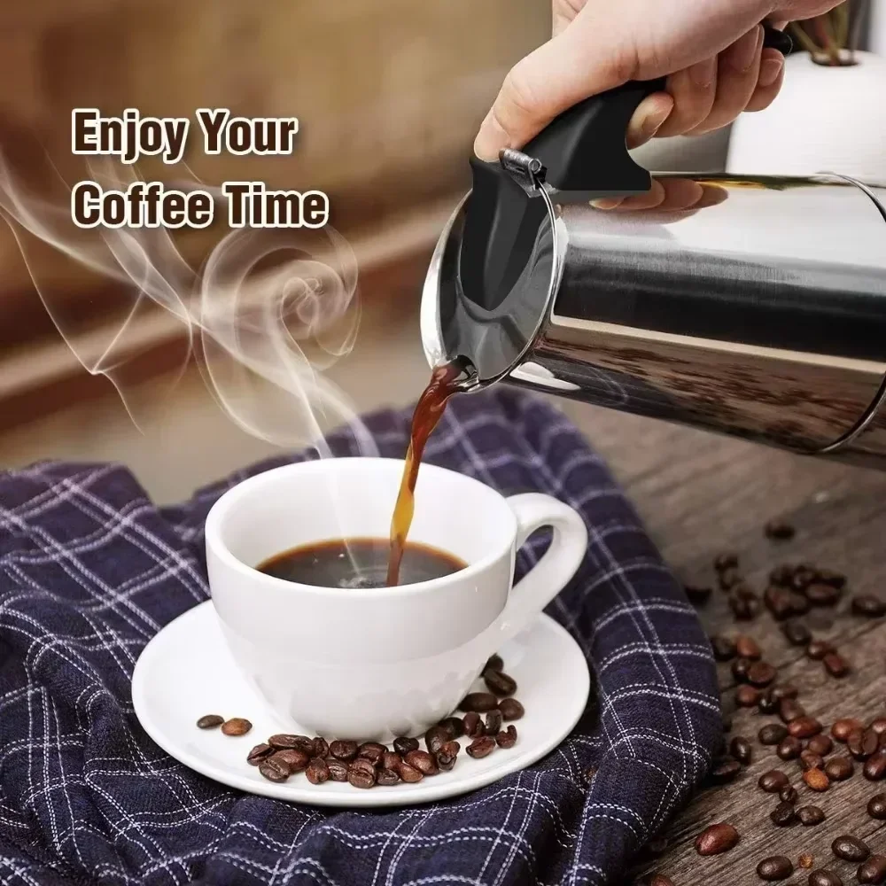 Фото Кофеварка Moka Pot 50 мл-600 мл из нержавеющей стали, перколятор для кафе, итальянская кофемашина, подходит для индукционных плит, посуда для кофе №2