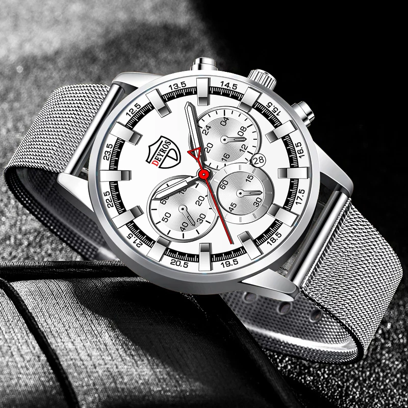

Fashion Mens Watches Stainless Steel Mesh Belt Quartz Wrist Watch Luminous Clock Men Business Casual Leather Watch reloj hombre