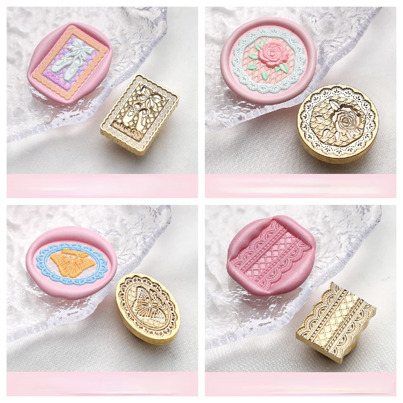 

New Original Lace Pattern Series Fire Paint Seal Head Multi-layer Brass Seal Wedding Invitation Hand Account Decor