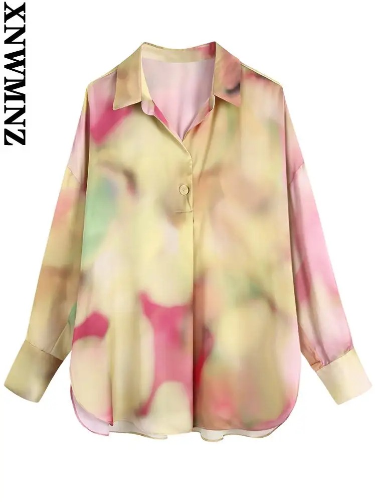 

XNWMNZ Модные женские рубашки свободные Уютные Блузки с принтом тай-дай винтажные с длинным рукавом асимметричный подол Женские рубашки Блузы