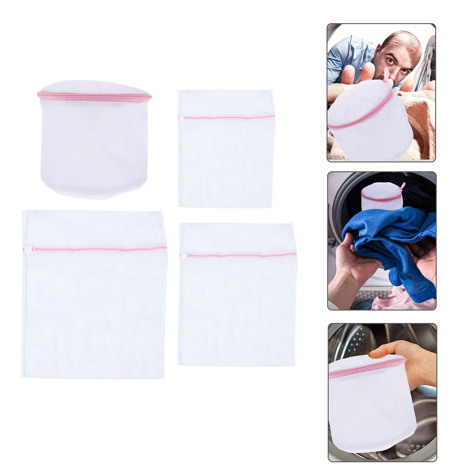 

4pcs Mesh Laundry Bags Zippered Washing Bags Washing Machine Laundry Bags
