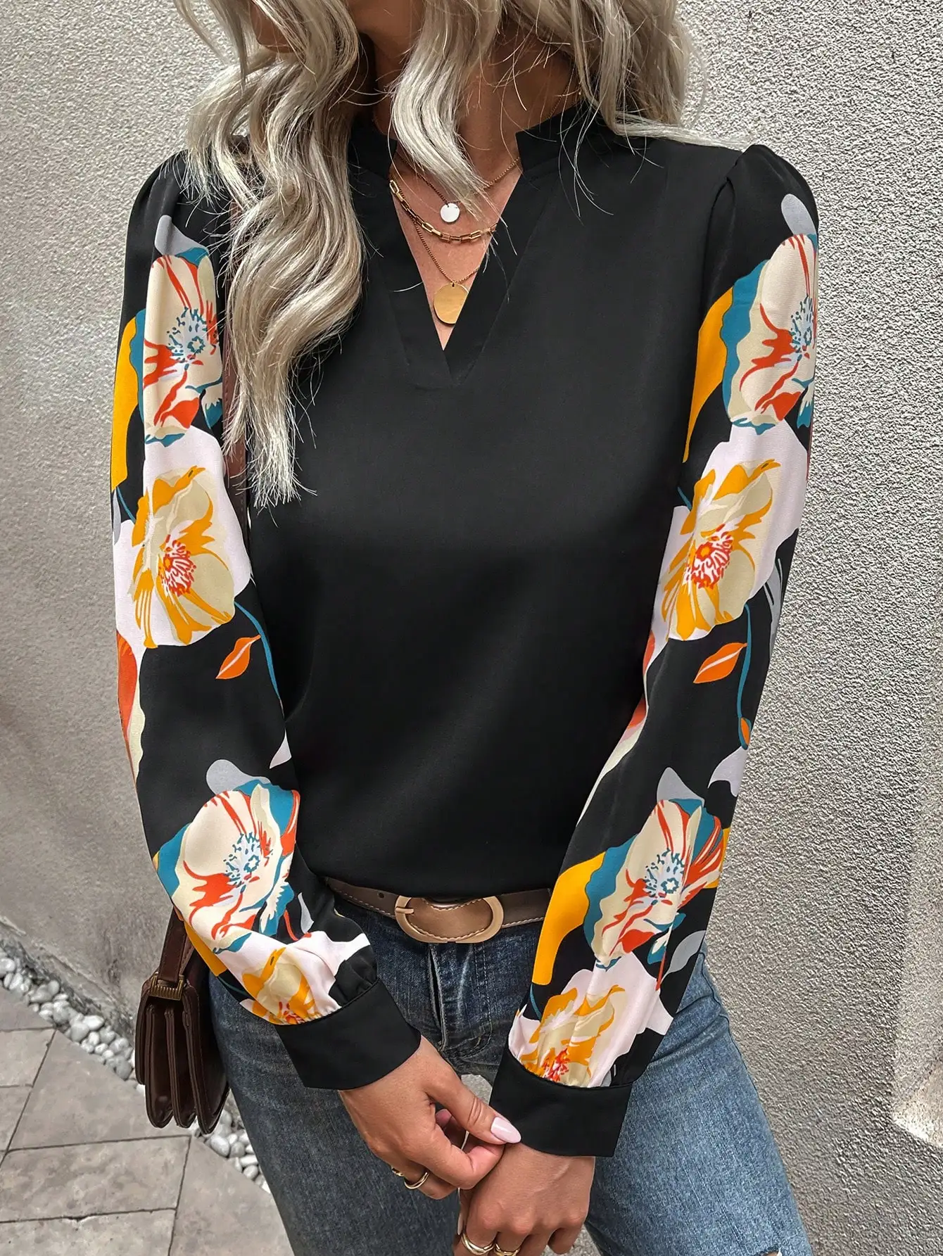 Женская рубашка с цветочным узором VCAY новая женская футболка V-образным вырезом