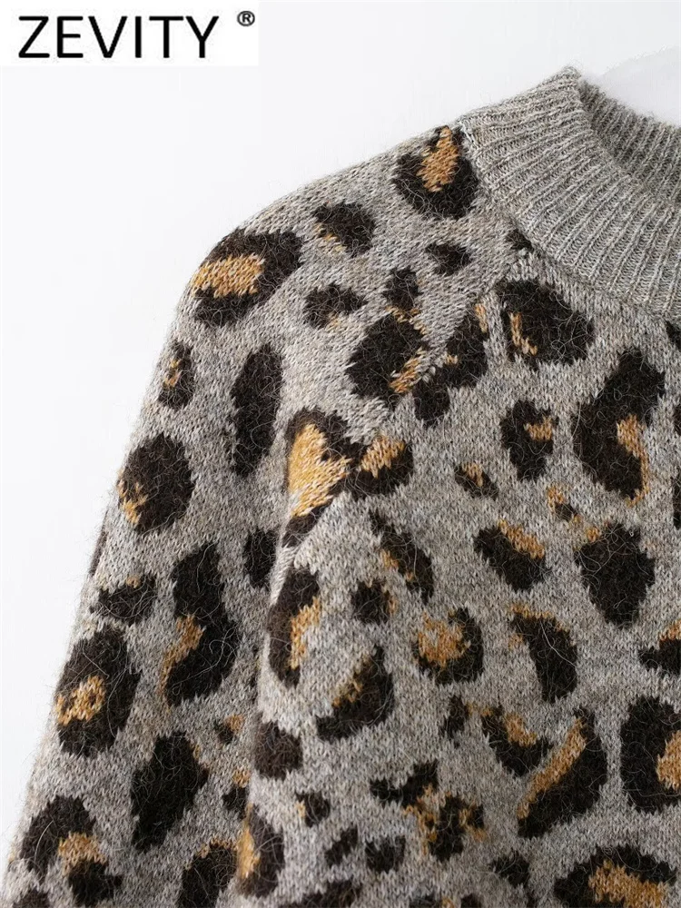Zevity новинка 2024 женский модный леопардовый вязаный крючком свитер с круглым