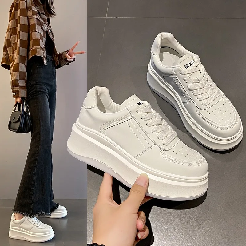 

Женские кроссовки на танкетке Leathier, повседневная обувь из натуральной кожи, плюшевые теплые Мокасины, массивные кроссовки, весна-осень