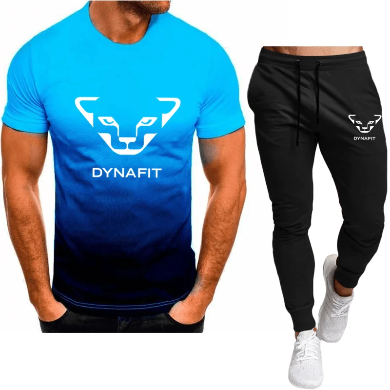 Summer men's casual two-piece suit, fashion breathable T-shirt sweat-absorbing running trousers fitness sports suit