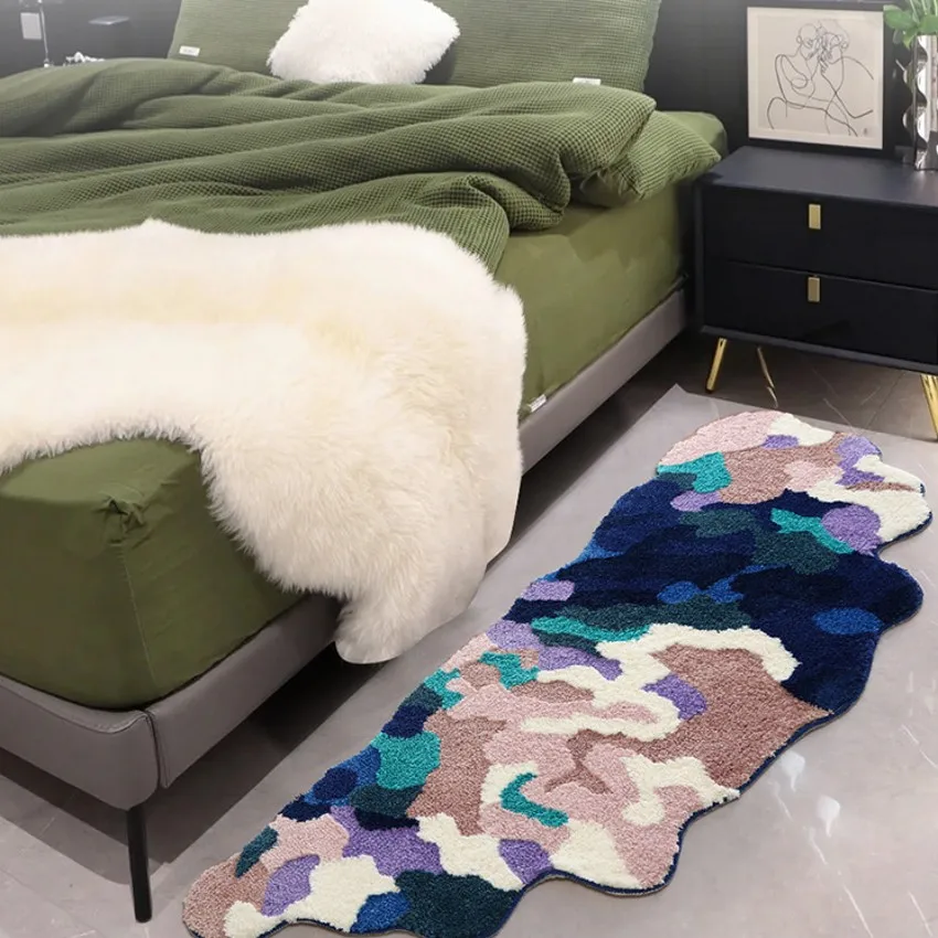 

3D handmade Tufting Runner Rug, Pastoral style Irregular shaped Decorative Bedside Carpet,Floor Mat