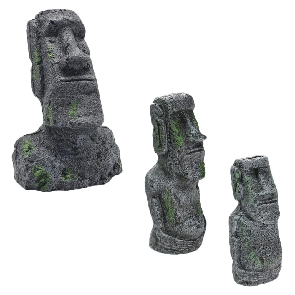 

Island Moai Statue Head Resin Easter Sculpture Ornaments Figure Stone Aquarium Monolith Akivi Decoration Ahu Fish Replicas