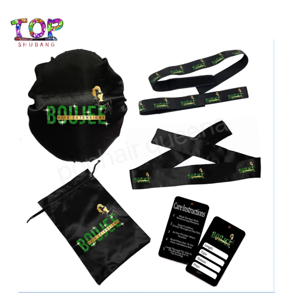 

Custom Logo Virgin Hair Packaging Satin Bags/Hang Tag Sticker Labels Wraps/Headband/Hair Bonnet