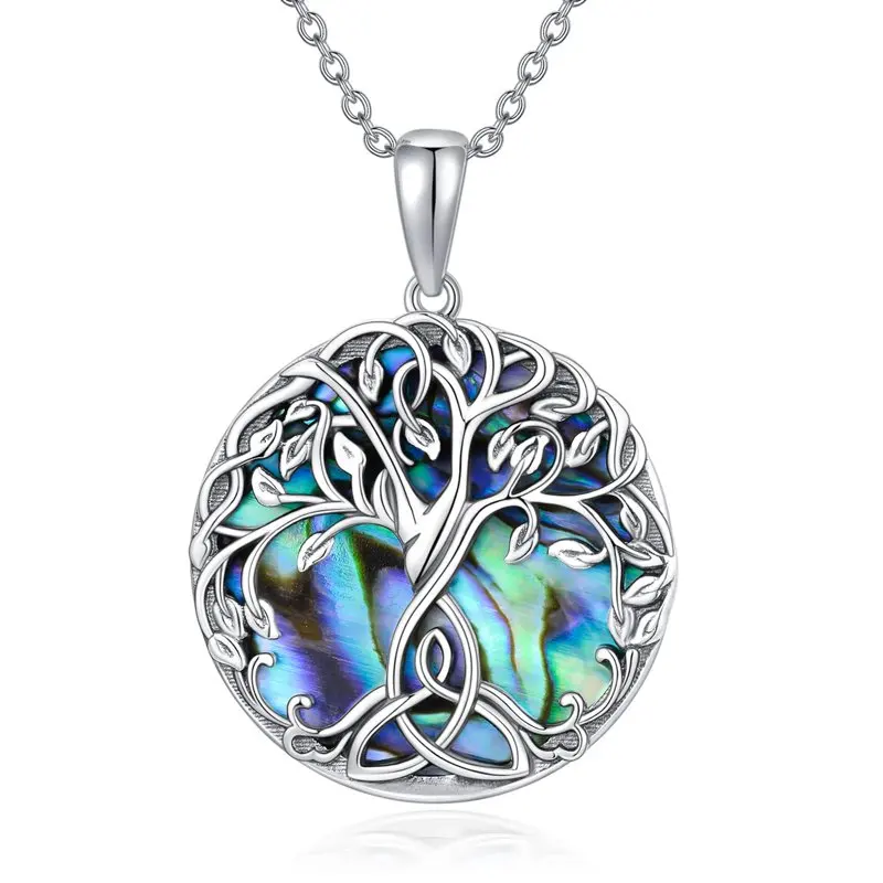 

S925 Sterling Silver Celtic Abalone Shell Family Tree Pendant Necklace for Women Jewelry Gifts for Wife Girlfriend Mom Birthday