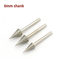 1pc 6mm shank diamond grinding head 6 15mm diam mounted bit burrs for jade metal stone rotary tool accessories sharp needle type