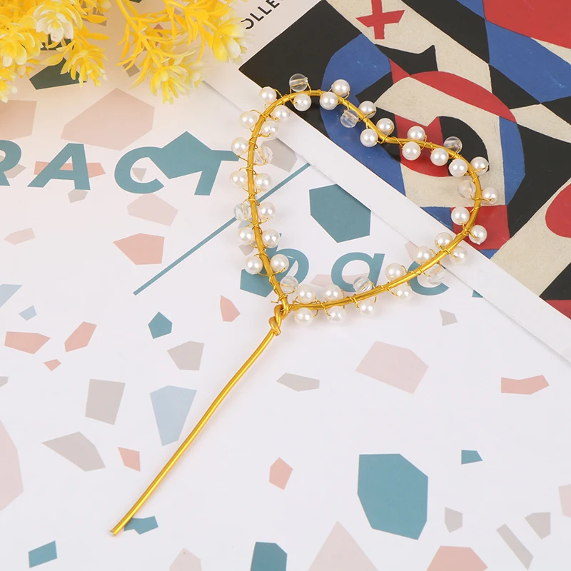 

Golden Love Tree Cake Plug-in Hand Woven Pearl Heart Shaped Iron Ring Valentine's Day Birthday Cake Decoration