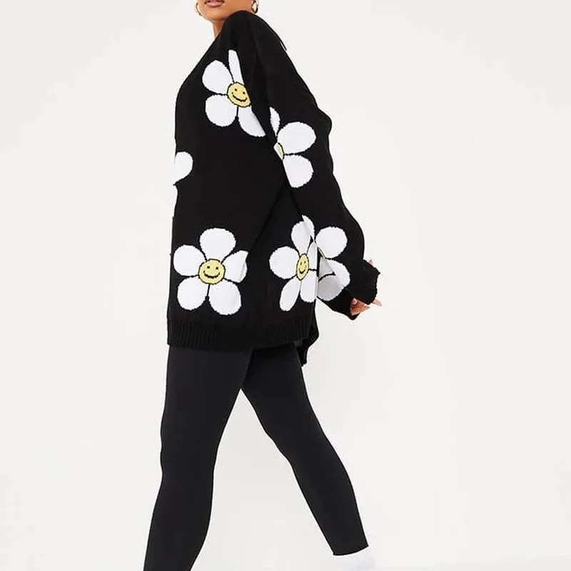 Casual V-Neck Leopard Print Cardigan Fashion Women's Oversized Y2K Jackets Vintage Thick Warm Knitted Long Sleeve Sweater 2022