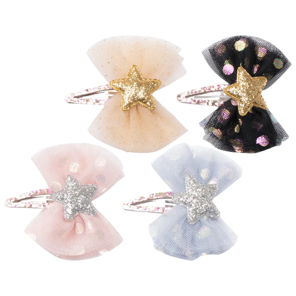 

4 Pcs Girls Hair Accessories Decorations 4-6 Barrettes Fine Bronzing Bows Kids Child