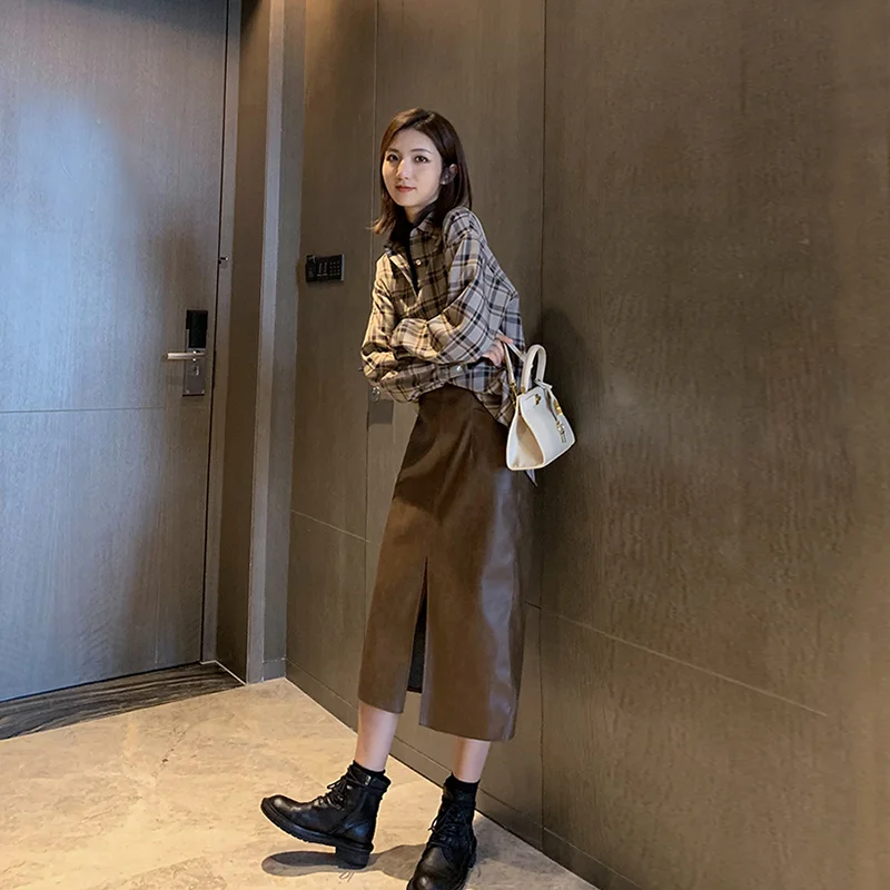 

Женская юбка из искусственной кожи, повседневная облегающая юбка из искусственной кожи с высокой талией, G546