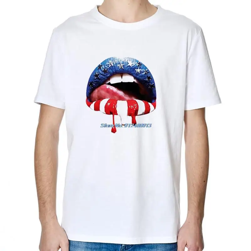 

4th of July Patriotic Hot Lips American Flag graphic t shirts tops Tee Streetwear Harajuku Summer Men's clothing