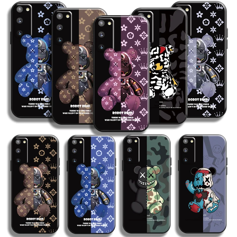 

Luxury Trend Fashion Bear Phone Case For Samsung Galaxy S10 S9 S8 Plus Lite S10E Case For Samsung S10 5G Black Liquid Silicon