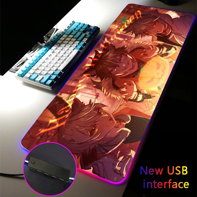 

Genshin Impact RGB Mouse Pad Four USB Docking Dock Multi-interfac MousePad Gorou Carpets Typec Interface XXL Gaming Desk Mats