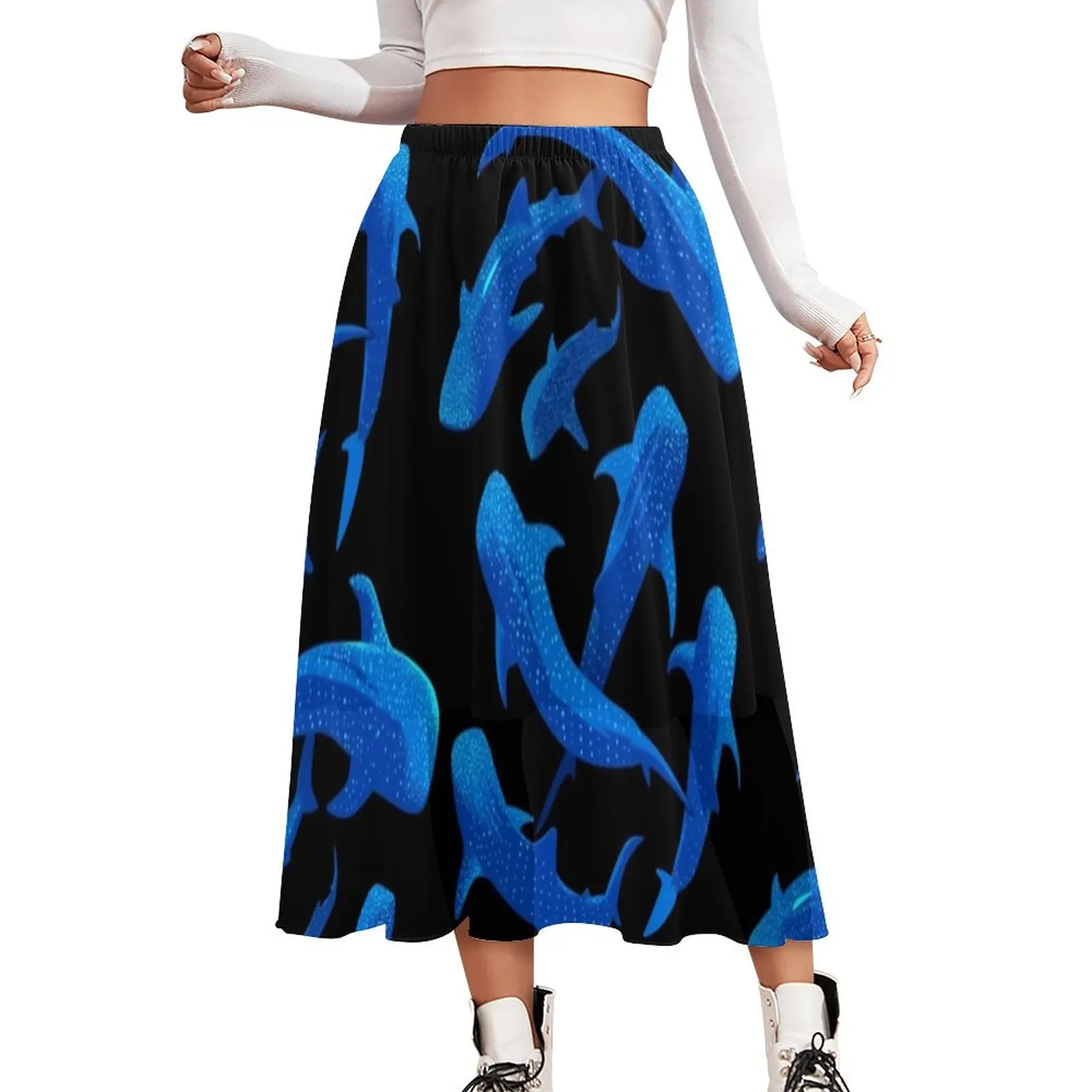 

Shark Whale Chiffon Skirt Ocean Animal Print Korean Fashion Casual Skirts Female Elegant Boho Skirt Printed Clothes Gift Idea