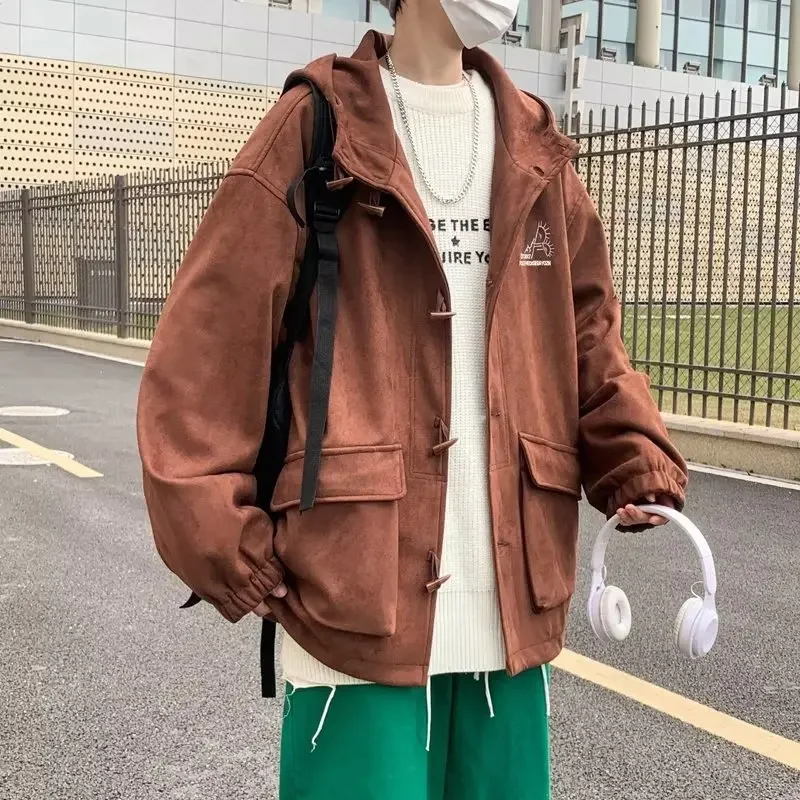 Куртка с капюшоном на пуговицах для мужчин и женщин японская винтажная простая