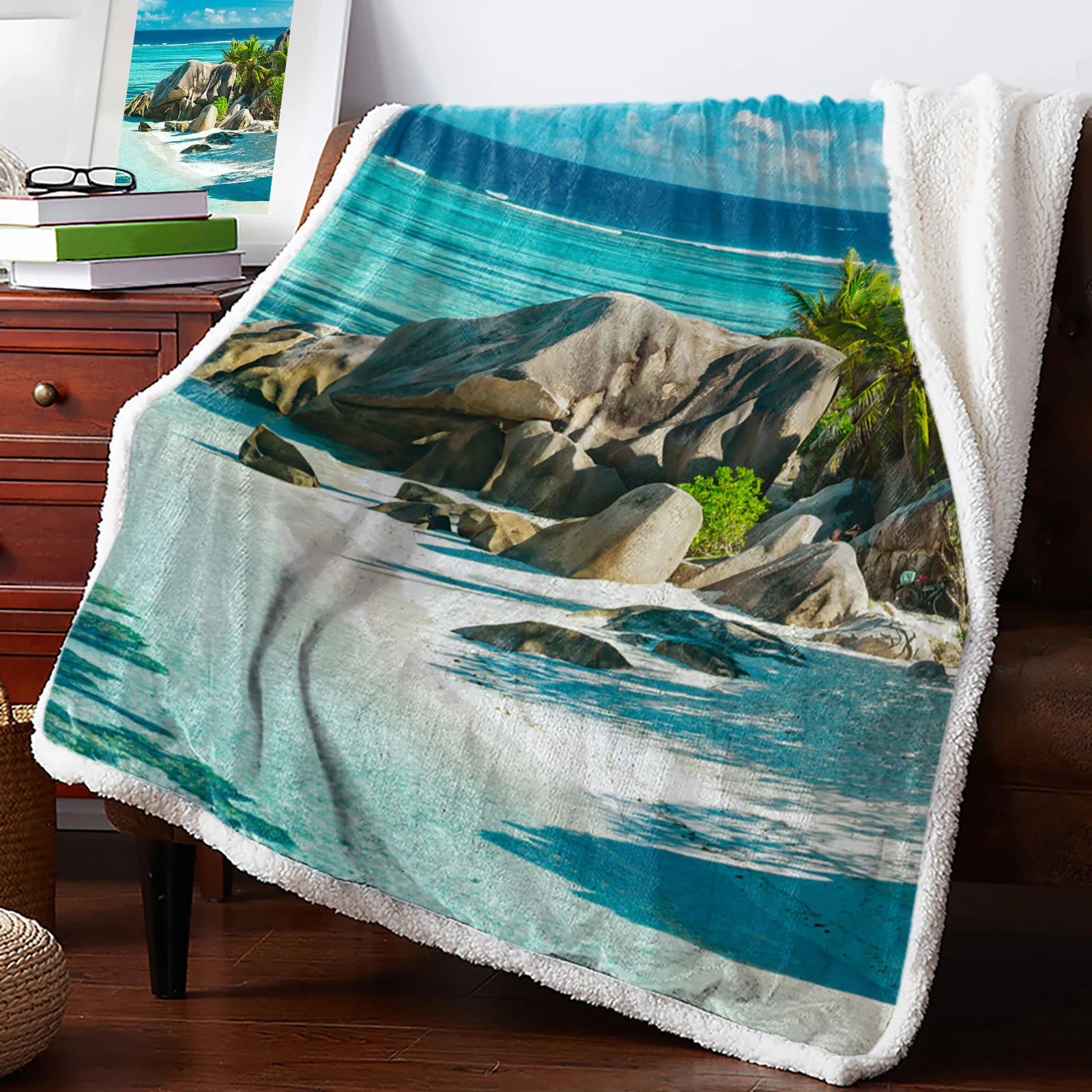 

Пляжное теплое кашемировое одеяло с камнями, зимнее одеяло для кровати, шерстяное покрывало для офиса
