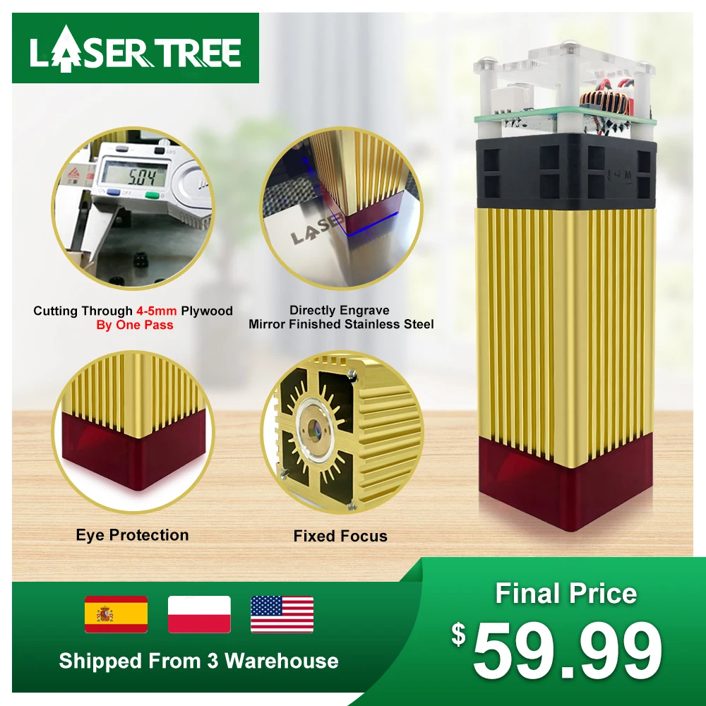 LASER TREE 40W 20mm Fixed Focus Laser Head 450nm TTL Blue Light Module for CNC Laser DIY Wood Engraving Cutting Tools enlarge