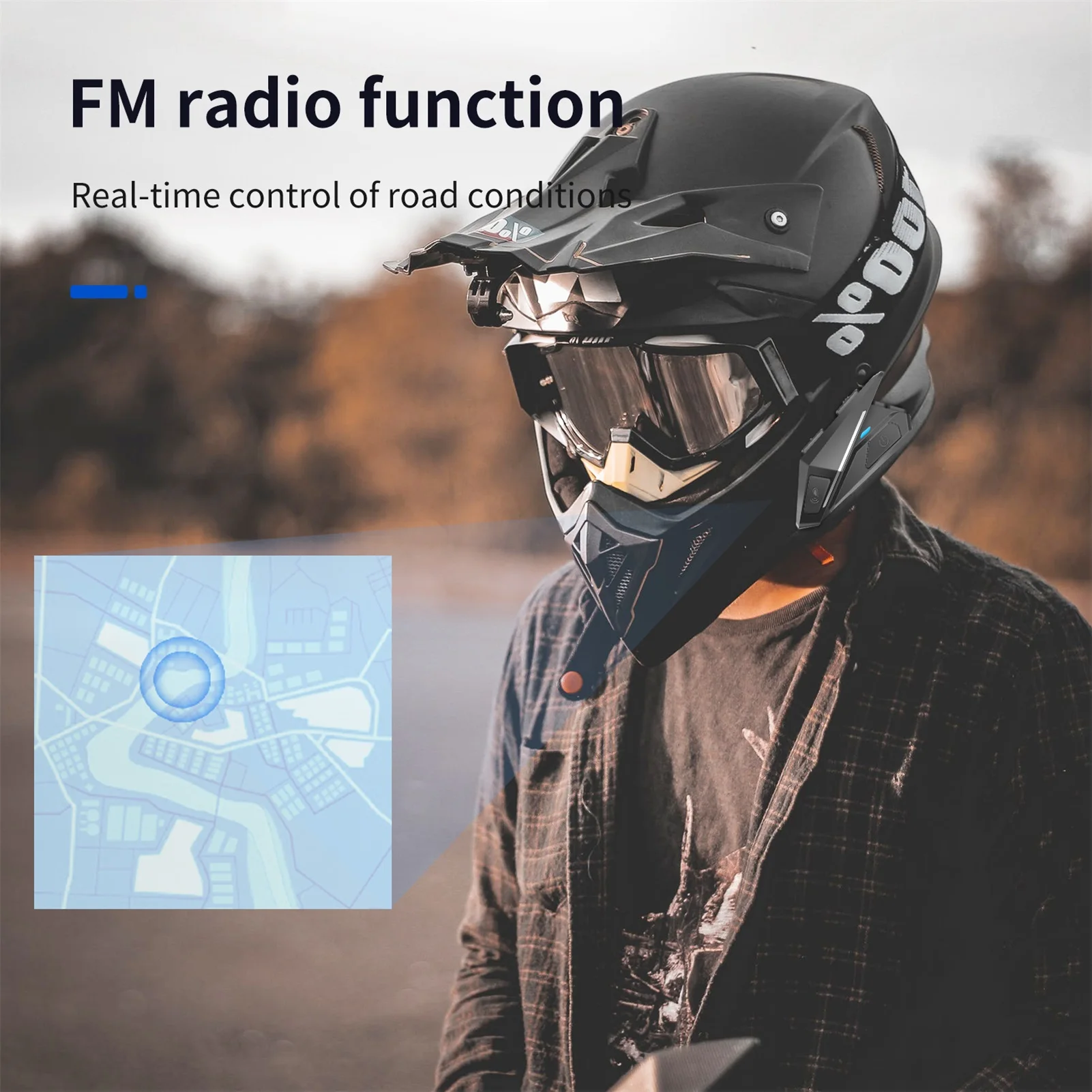Motorcycle Helmet Headphones Ski Helmet Headset Support Walkie-Talkies Blue-Tooth 5.0 Noise Canceling Music Player FM Radio Ear