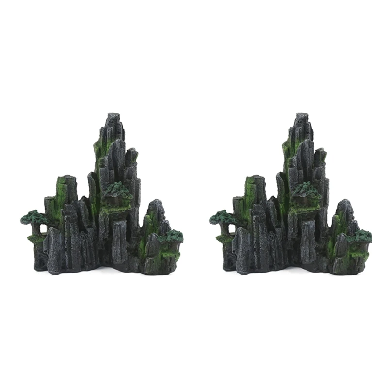 

2X Aquarium Ornament Resin Rockery Artificial Hill Resin Mountain View Rock Decorating Ornament Fish Tank-B