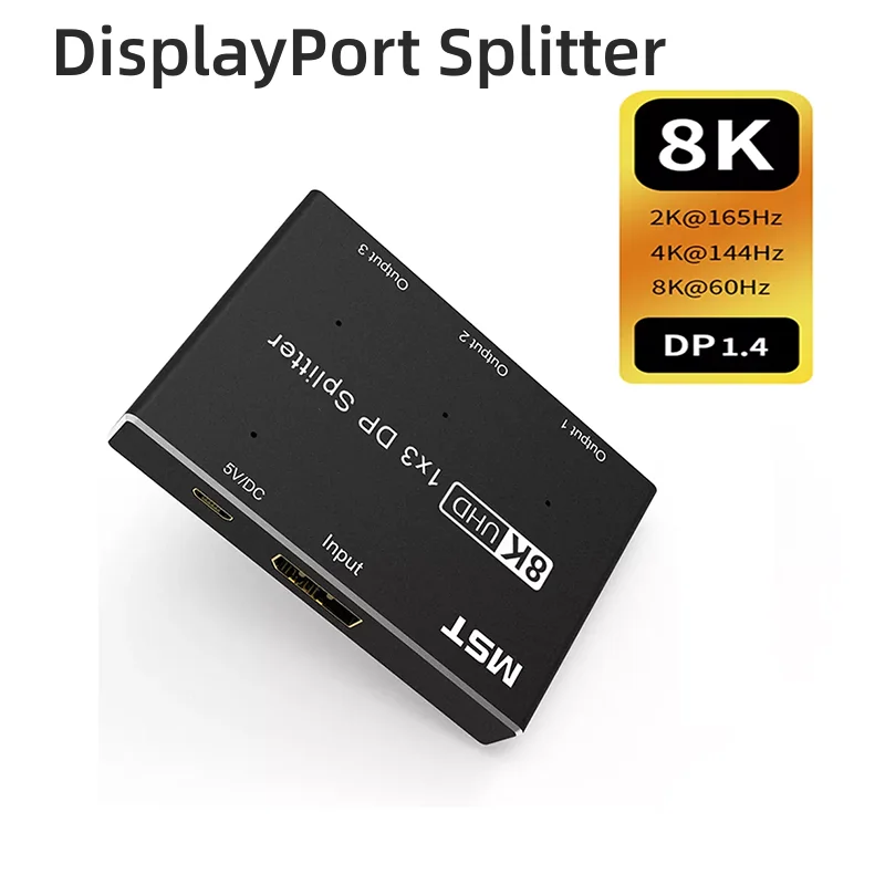 

DisplayPort Splitter Cable MST Hub 1.4 to 3 DP Ports 1 in 3 Out Monitors Splitter 8K 60Hz for Computer Monitor Setup