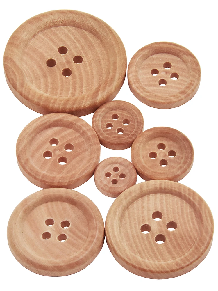 

10PCs & 30PCs Natural Color Round Piping Camellia Wood Grain Wooden Buttons 10mm-30mm Sewing Accessories Clothes 4 Holes Button