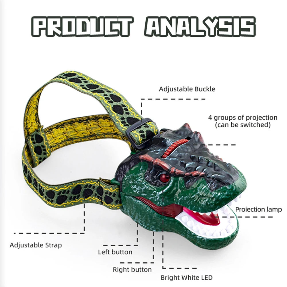 Светодиодный уличный проектор с динозавром фара со звуком детский налобный