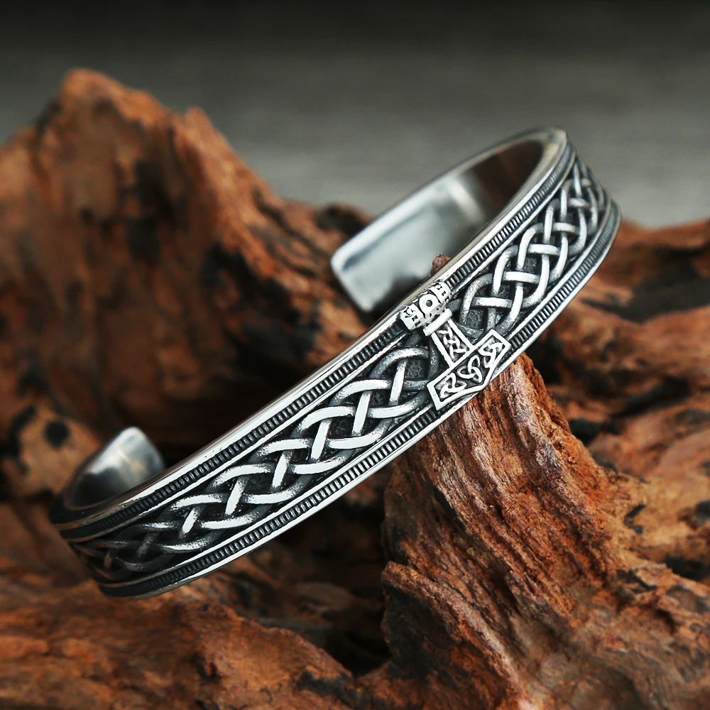 

Vintage Nordic Viking Celtic Knot Bangle Punk Stainless Steel Thor's Hammer Men Bangle Biker Amulet Jewelry Gifts Dropshipping