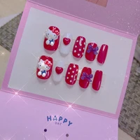 new kawaii diy hello kitty cartoon press on nails y2k handmade anime toy false tips fake stickers decor accessories sparkling